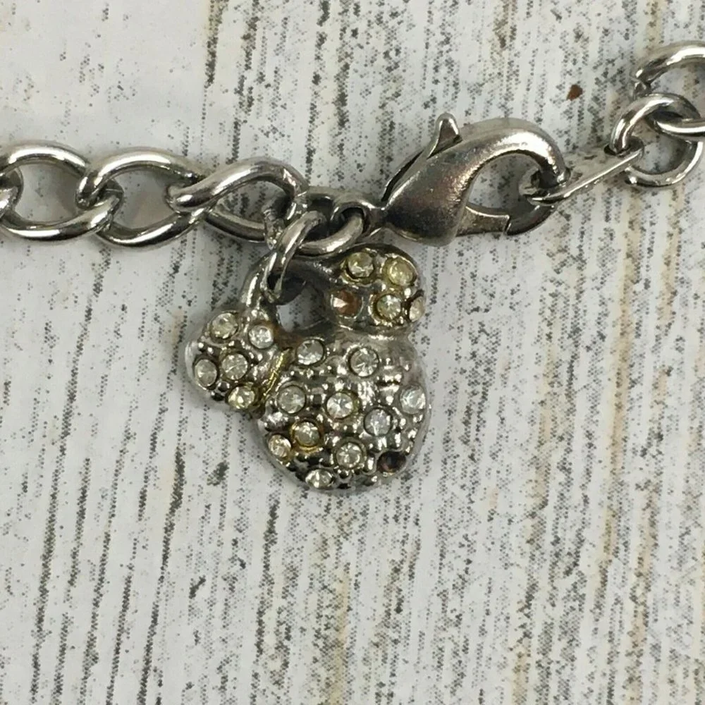 Walt Disney World Parks Silver Tone Charm Bracelet Mickey Head Crystal